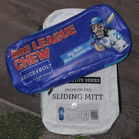 Blue Raspberry Big League Chew Bruce Bolt Batting Gloves & Sliding Mitt - Picture 1 of 15